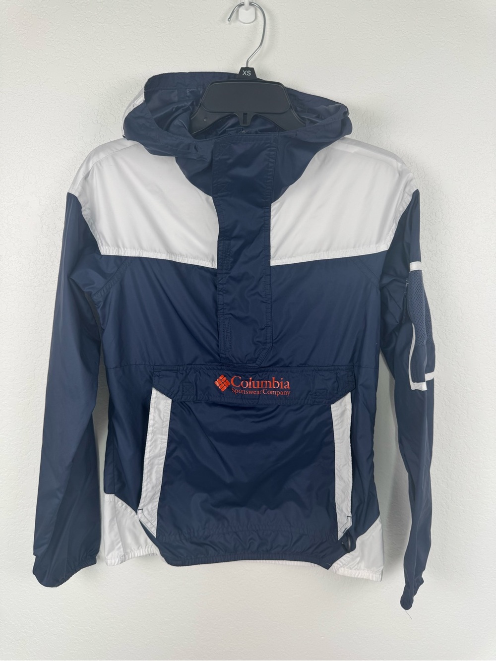 Columbia Women's Navy & White Hooded Rain Anorak Windbreaker Jacket